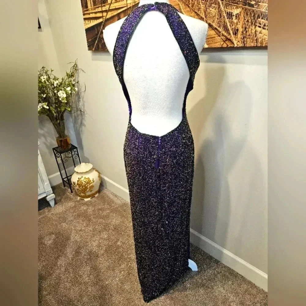 Scala Purple Sequined Backless Gown - image 6